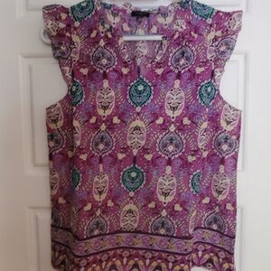 Talbots Purple and Teal Patterned Blouse